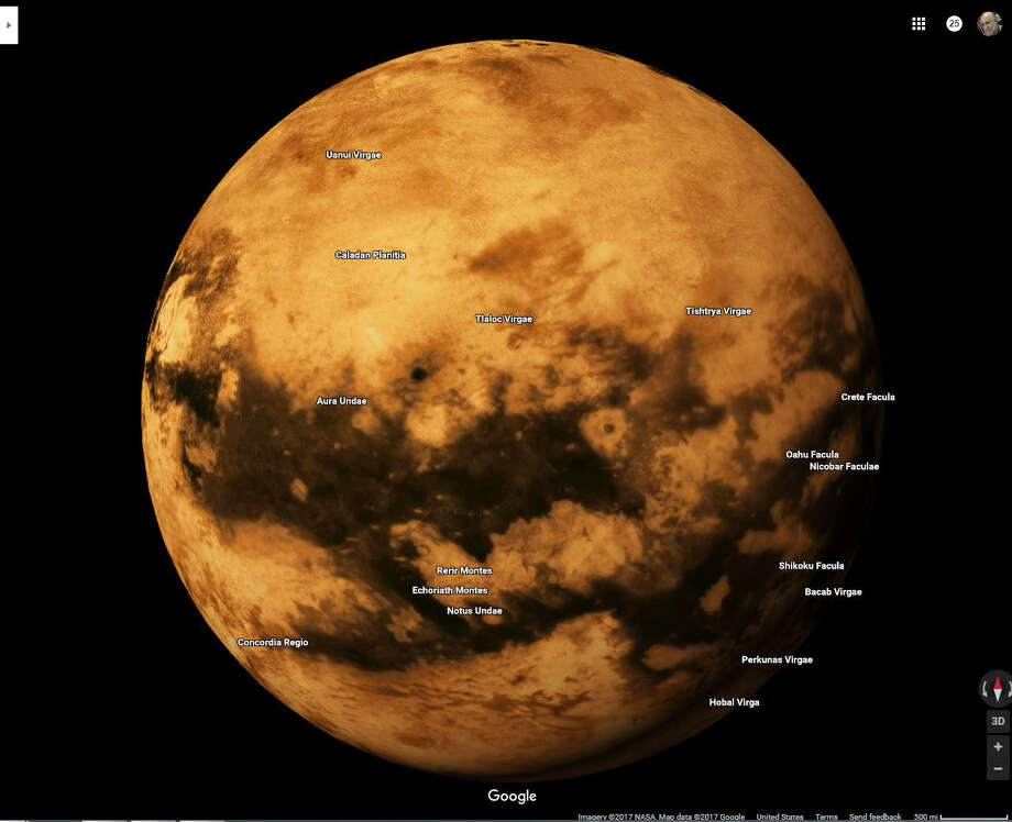 Saturn's moon Titan as it appears on Google Maps' new solar system feature. Photo: Houston Chronicle Screenshot / Google Maps