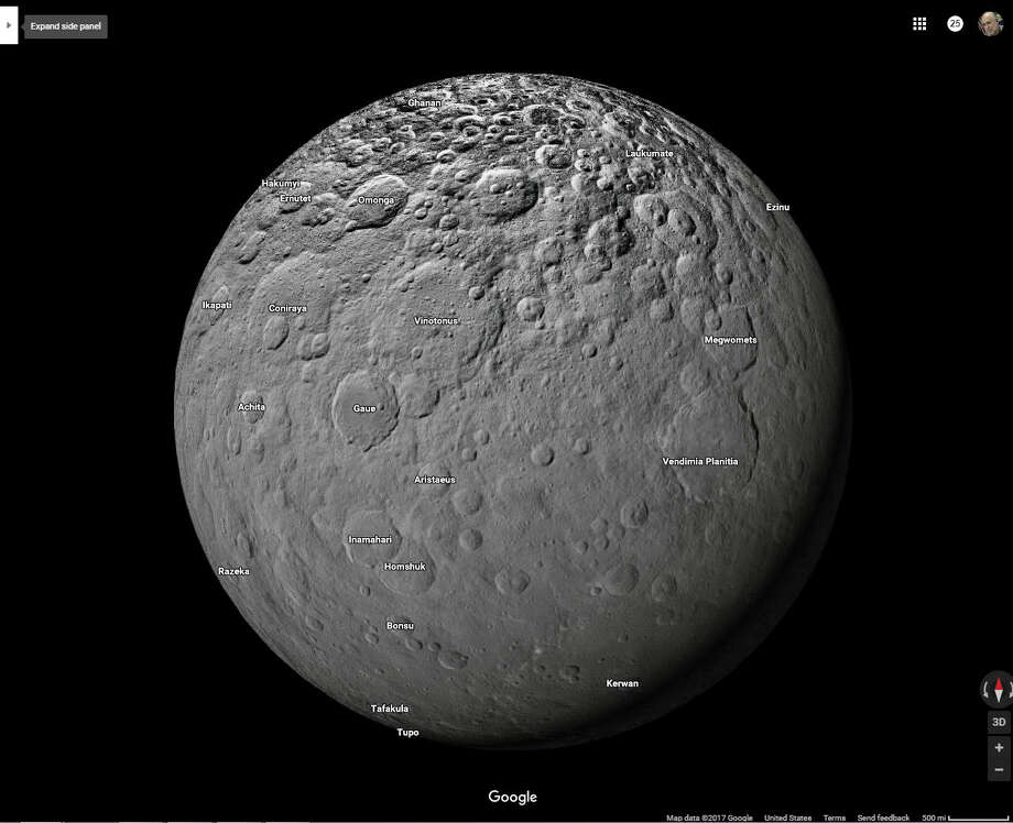 The dwarf planet Ceres as it appears on Google Maps' new solar system feature. Photo: Houston Chronicle Screenshot / Google Maps