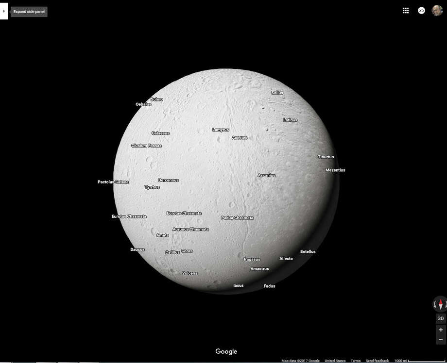 Saturn's moon Dione as it appears on Google Maps' new solar system feature. Photo: Houston Chronicle Screenshot / Google Maps