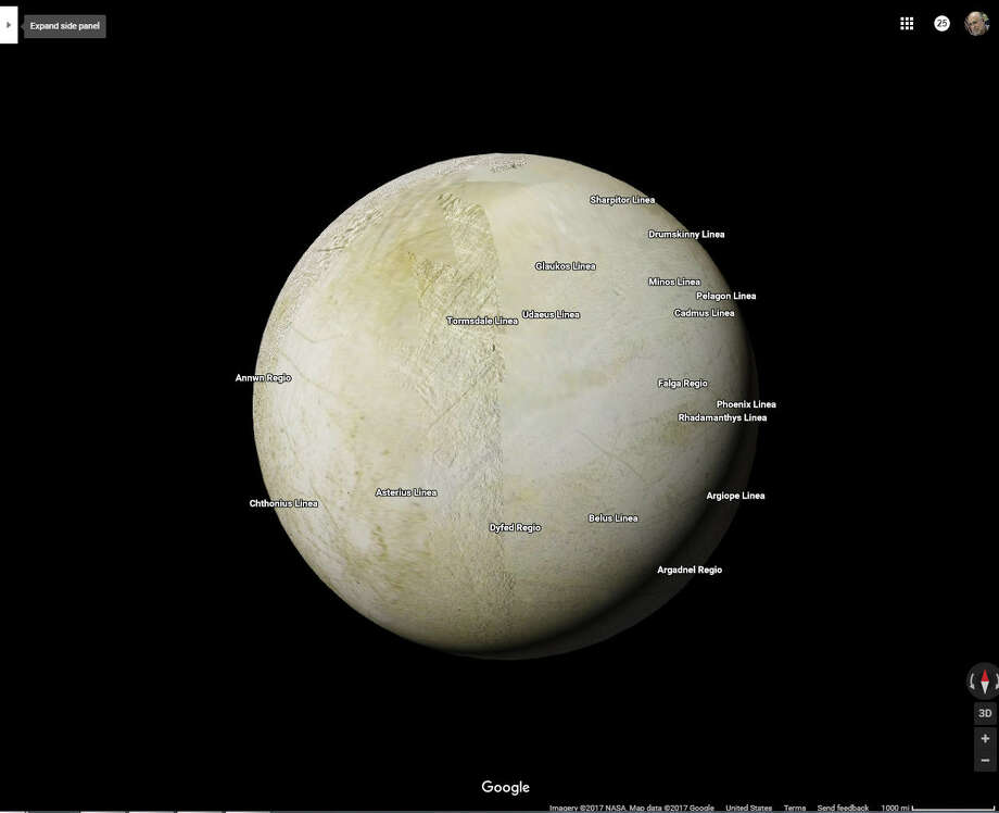 Jupiter's moon Europa as it appears on Google Maps' new solar system feature. Photo: Houston Chronicle Screenshot / Google Maps