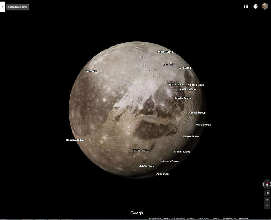 Jupiter's moon Ganymede as it appears on Google Maps' new solar system feature. Photo: Houston Chronicle Screenshot / Google Maps