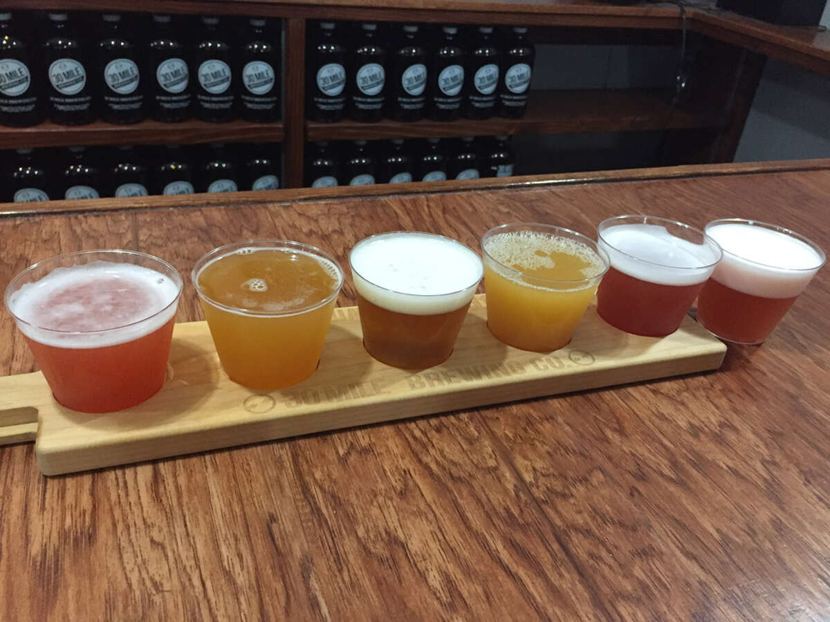 A flight of beer at 30 Mile Brewing Company in Old Saybrook.