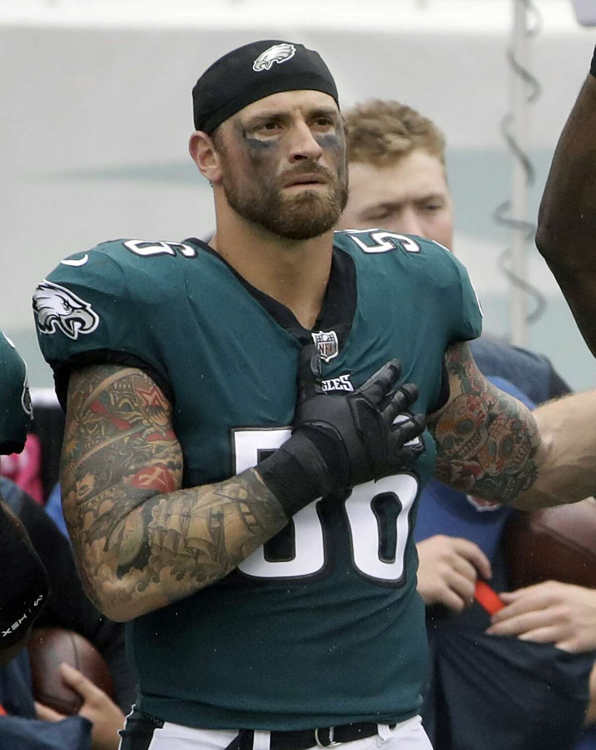 Philadelphia Eagles defensive end Chris Long (56) celebrates as he