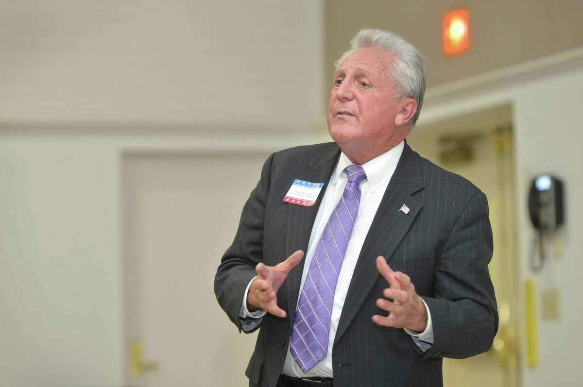 Norwalk Mayor Harry Rilling talks about progress in Norwalk during a forum on Wednesday.