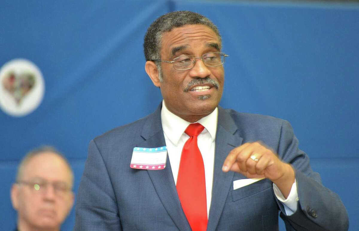 Mayoral Candidate Bruce Morris talks about his experience in Norwalk and Hartford during a ?“Meet the Candidates?” forum hosted by the East Norwalk Improvement Association, East Norwalk Business Association and East Norwalk Neighborhood Association on Wednesday, Oct. 18, 2017 at Marvin Senior Housing in Norwalk Conn.