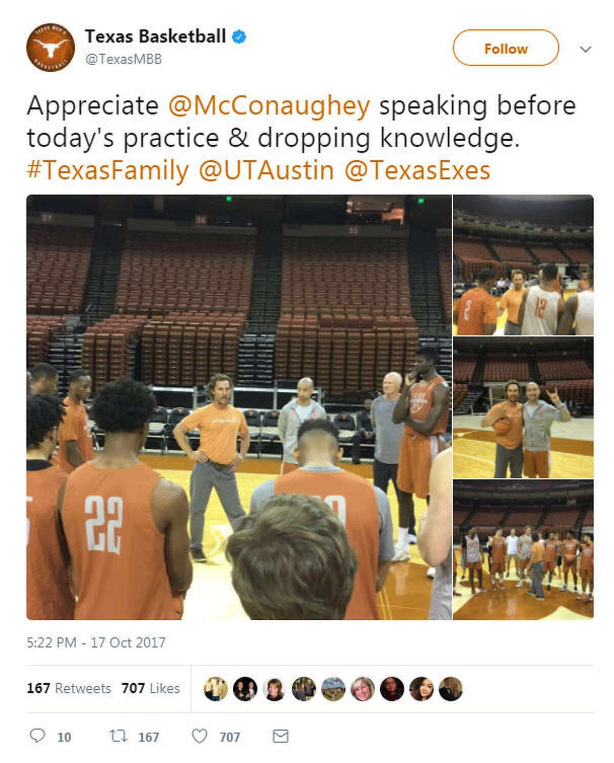 A photo of Matthew McConaughey with his hips popped at a University of Texas men's basketball practice has become the internet's latest obsession. 