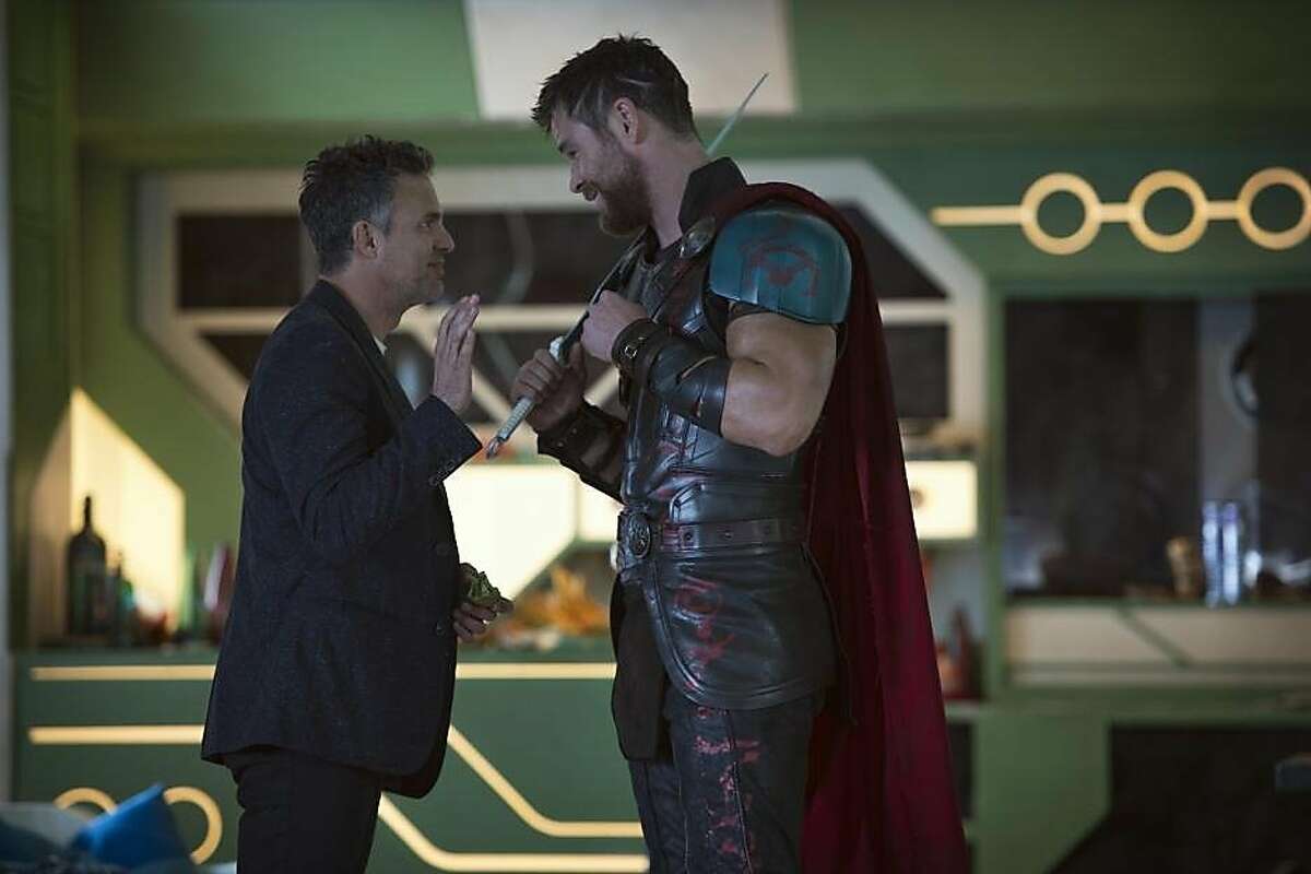 Mark Ruffalo, left, and Chris Hemsworth in "Thor: Ragnarok"