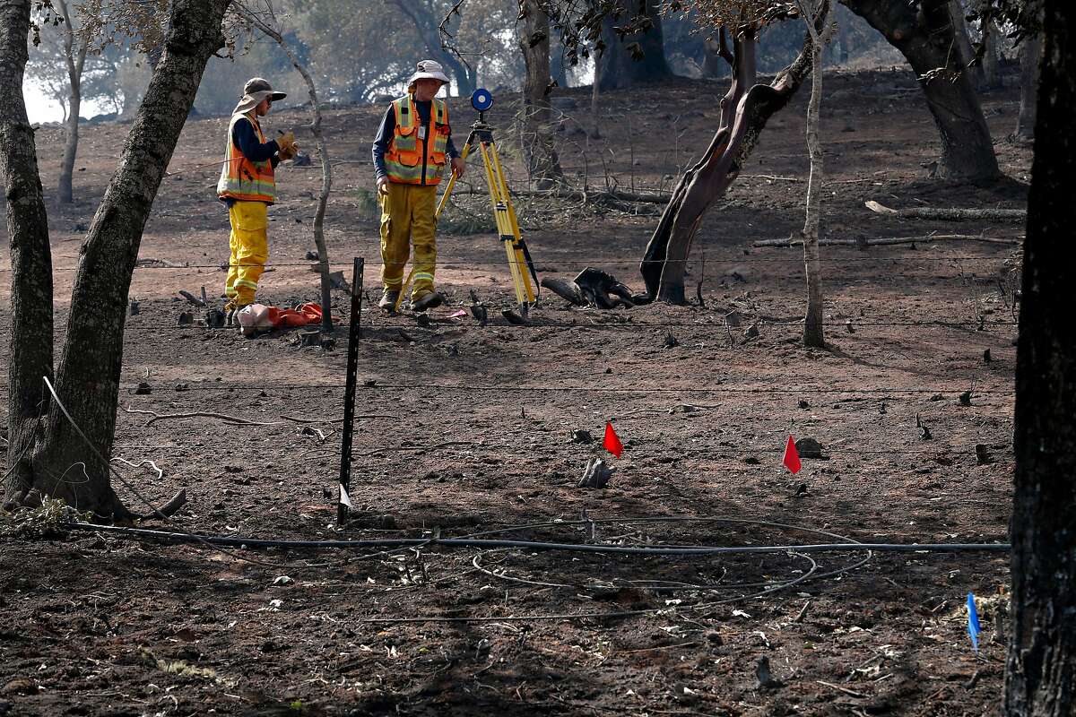 Investigators search for the cause of the Atlas fire, along Atlas Peak rd. east of Santa Rosa, Ca. as seen on Tuesday October 17, 2017.