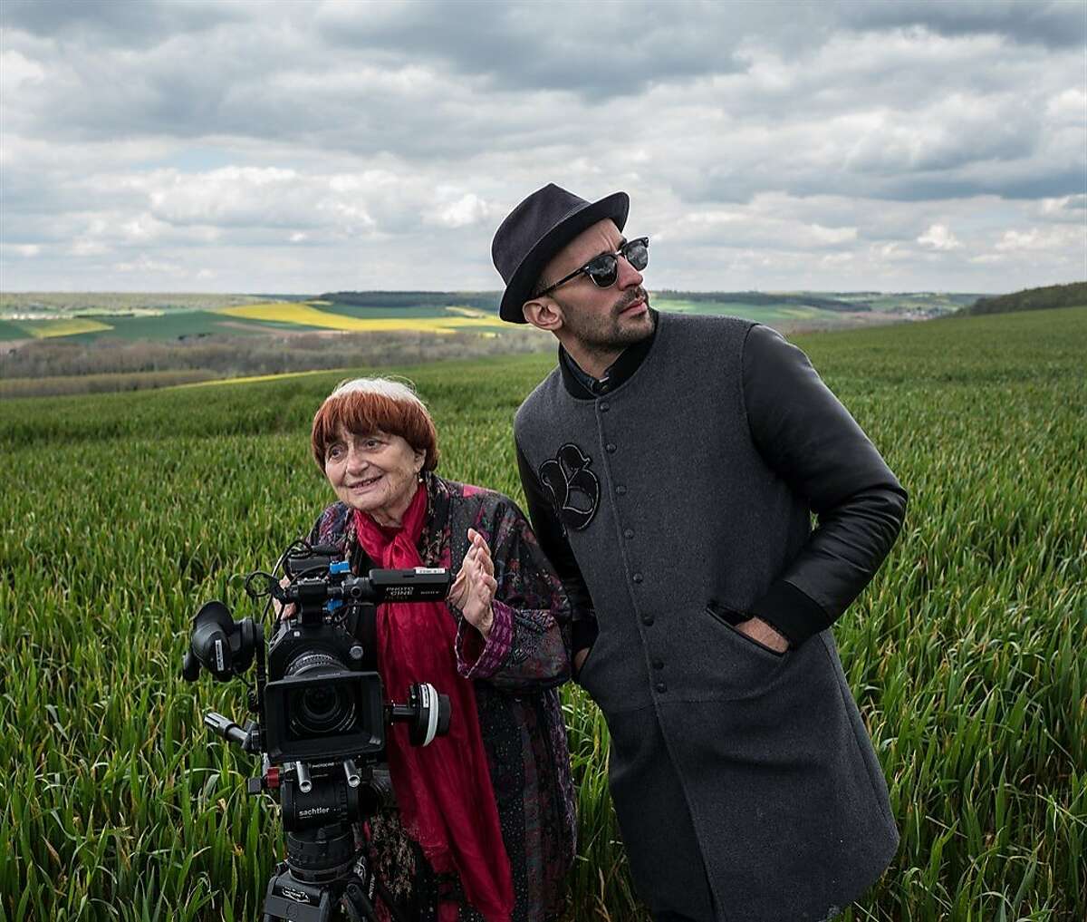 Film director Agnes Varda and photographer and muralist JR (cq) in the documentary "Faces Places,"