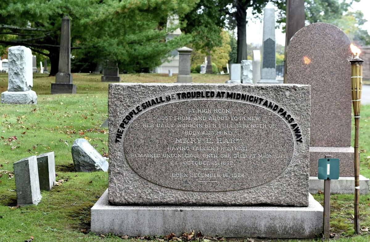 The grave of Mary E. Hart, also known as Midnight Mary, at the Evergreen Cemetery in New Haven.