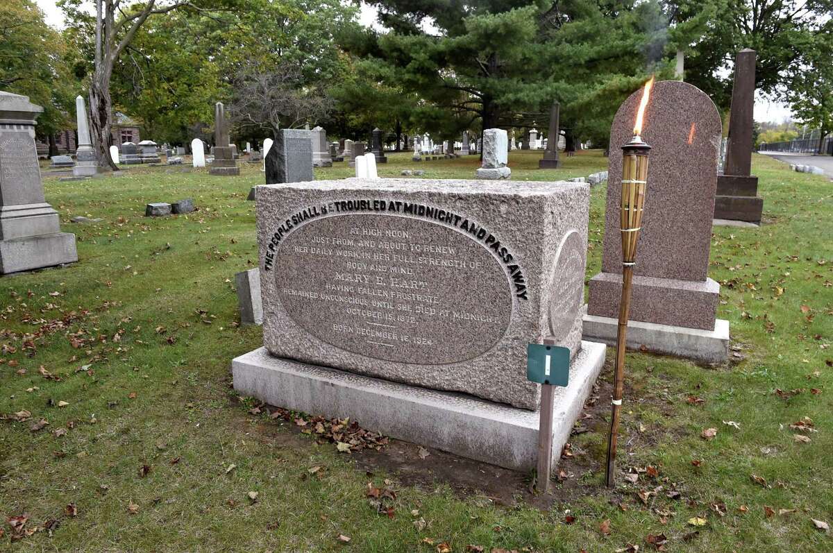 The grave of Mary E. Hart, also known as Midnight Mary, at the Evergreen Cemetery in New Haven.