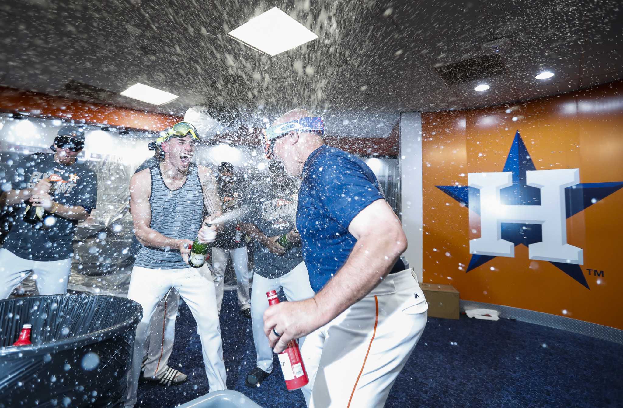 Photos of Astros' ALCS clubhous champagne celebration in New York