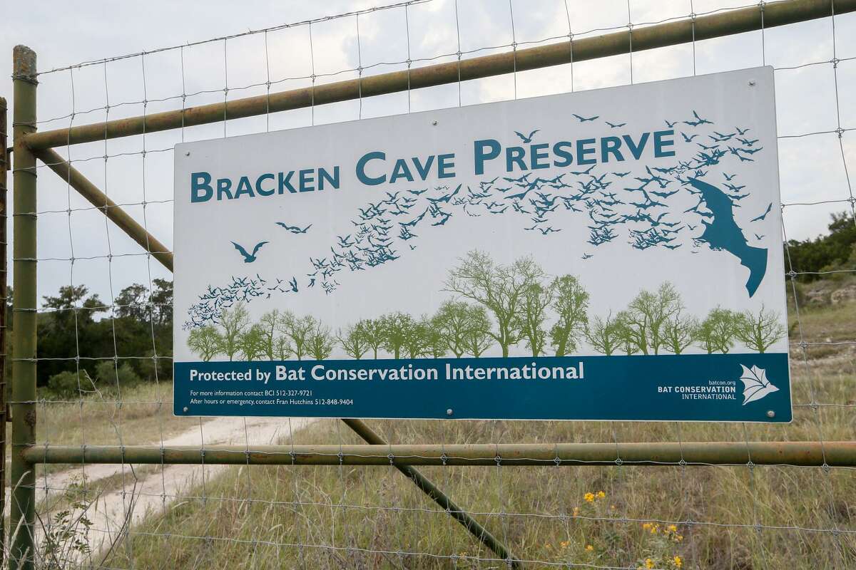 A sign on an interior fence at Bracken Cave Preserve.
