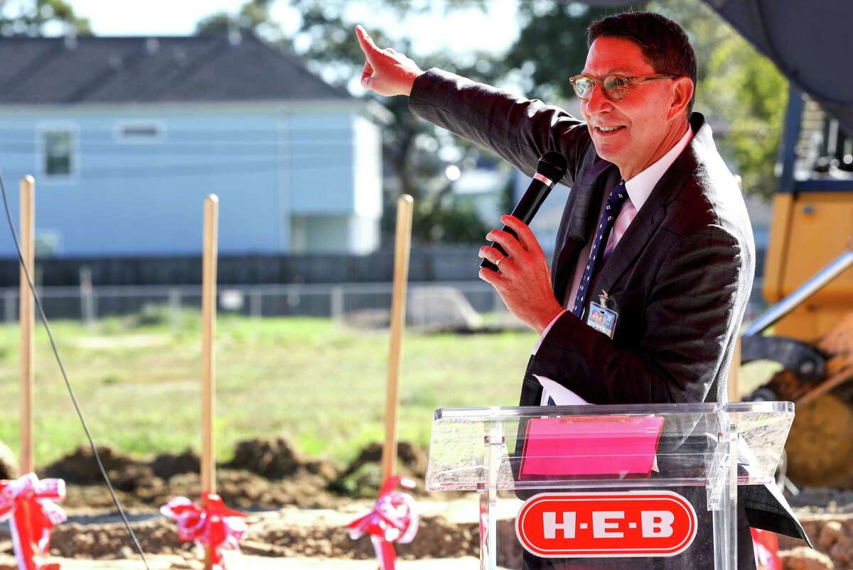 Scott McClelland, HEB president of food and drug, speaks during a groundbreaking ceremony for a new HEB location in the Heights neighborhood, Tuesday, Oct. 24, 2017, in Houston. Last November, Heights residents voted to repeal an alcohol ban, making it possible for HEB to build the store. ( Jon Shapley )