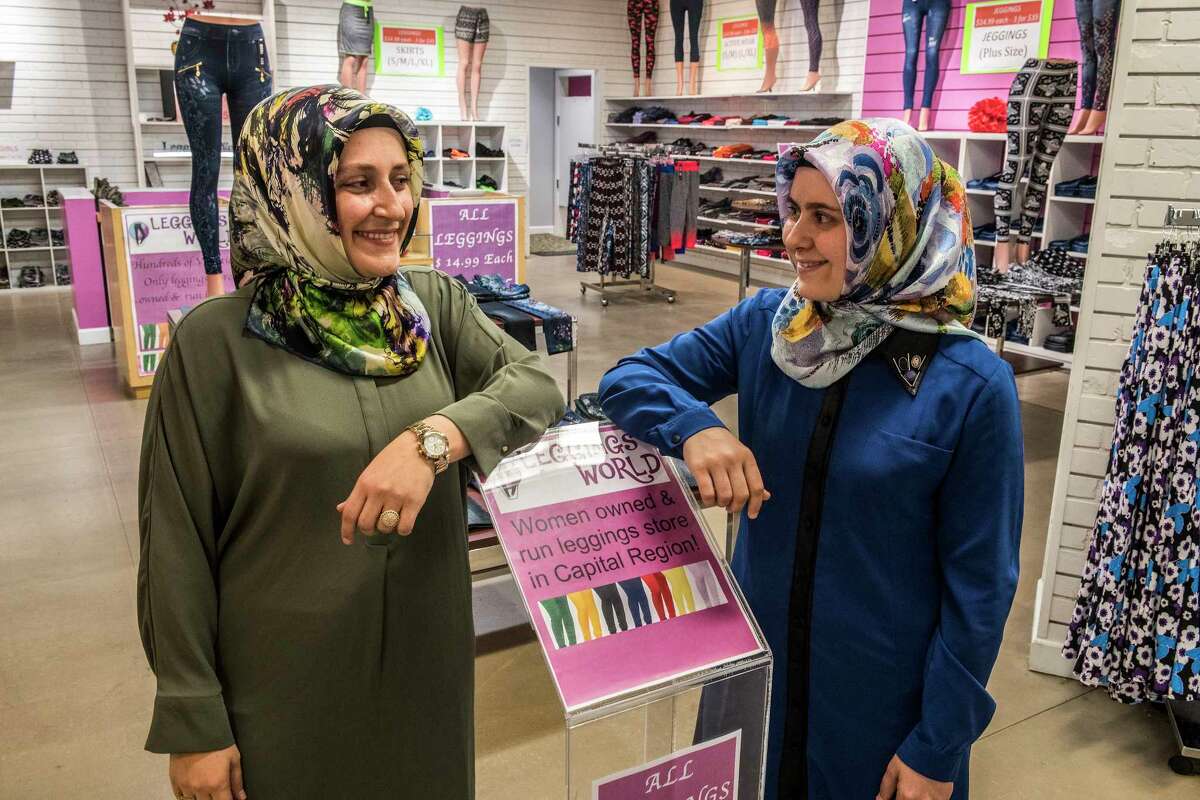 Arzu Demircan, left and Ozgul Ucan show off their new Leggings store at Crossgates Mall Monday Oct. 23, 2017 in Albany, N.Y. (Skip Dickstein/Times Union)