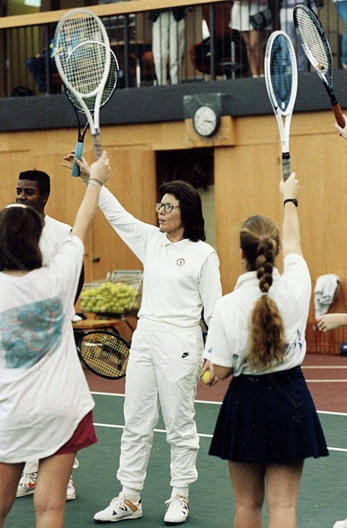 Billie Jean King, during her visit to the Greater Midland Tennis Center in 1990. (Photo by Tom Gulvas)