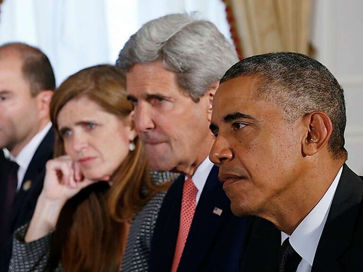 From right" President Barack Obama, Secretary of State John Kerry and United States Ambassador to the United Nations Samantha Power in Greg Barker's documentary "The Final Year."