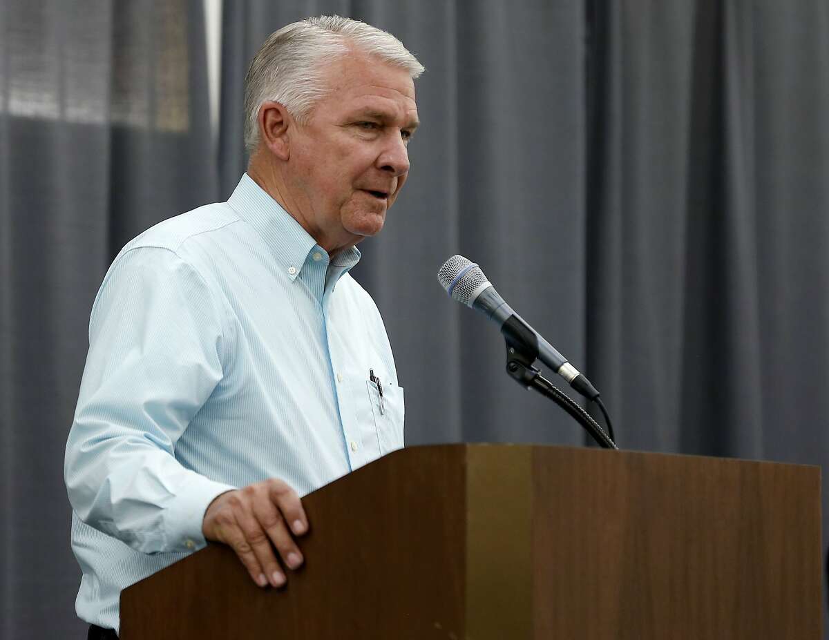Former FEMA director James Lee Witt speaks at a meeting on rebuilding the community after the North Bay firestorms at Sonoma State University in Rohnert Park, Calif. on Wednesday Oct. 25, 2017.
