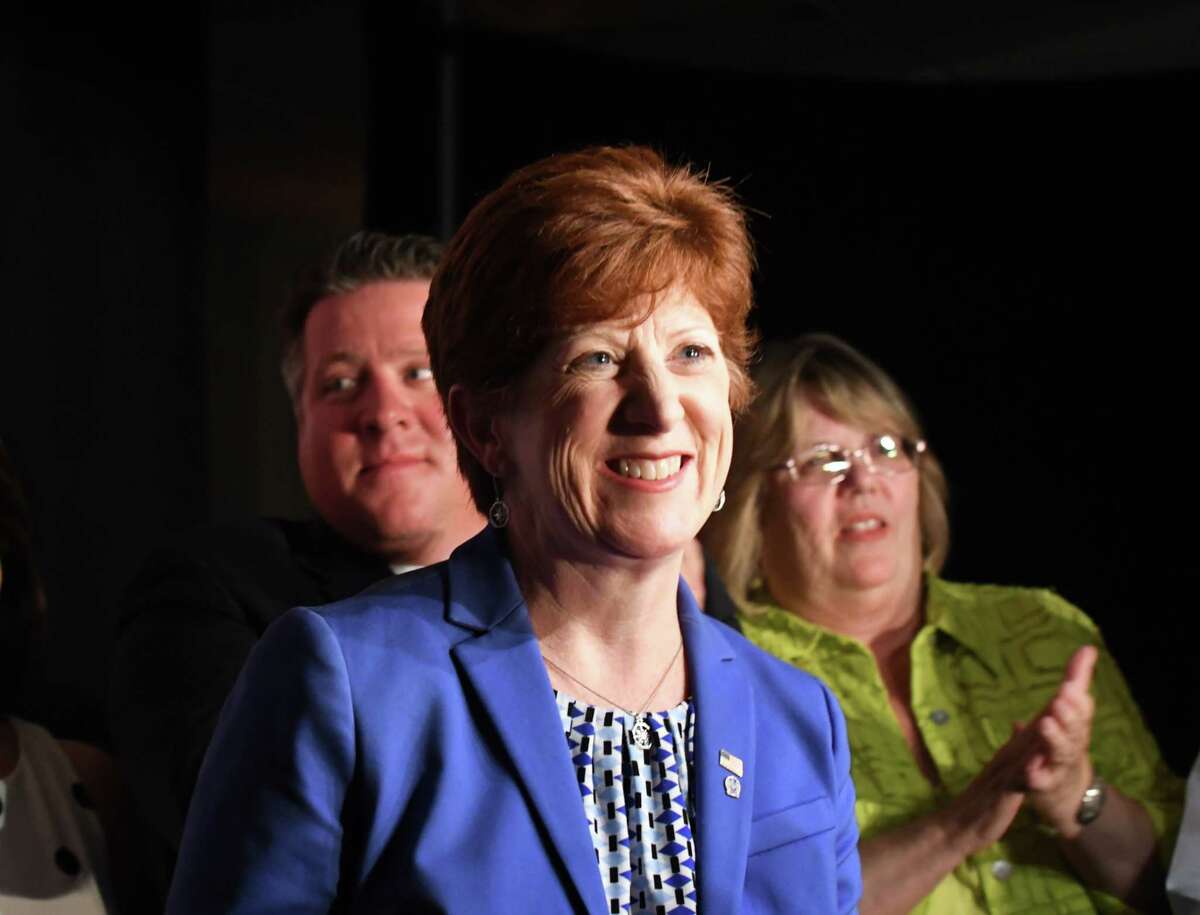 Albany Mayor Kathy Sheehan celebrates her victory in the Democratic Primary on Tuesday, Sept. 12, 2017, at the Ramada Inn in Albany, N.Y. (Will Waldron/Times Union)