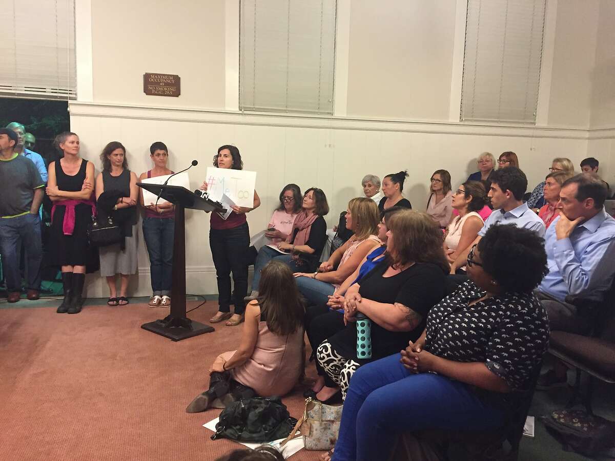 Parents and students pack the Piedmont Unified School District Board of Education meeting Wednesday night to express outrage that a social studies teacher at Piedmont High School has been allowed to return to class after an investigation found he repeatedly sexually harassed students.
