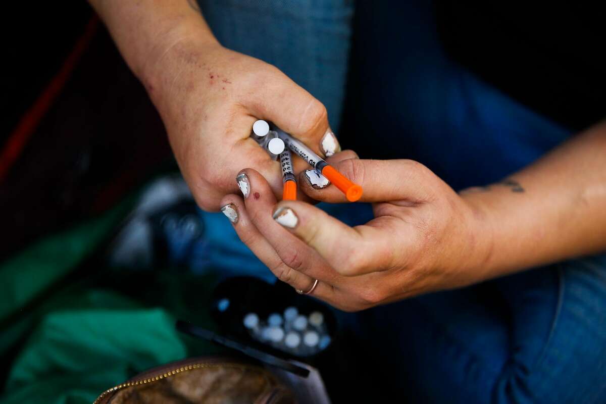 A file photo of used heroin needles on Larkin Street.