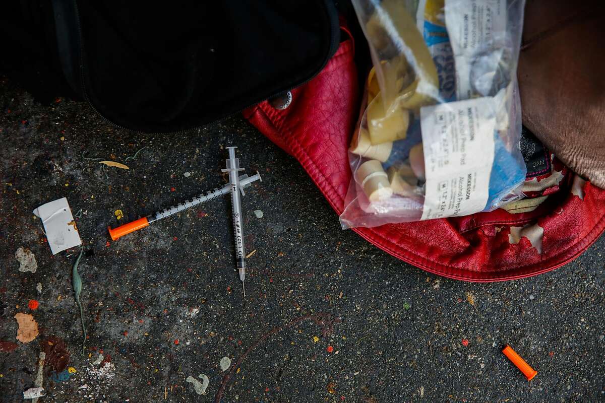 Discarded needles on Larkin Street in San Francisco, Calif., on Thursday, Oct. 26, 2017.
