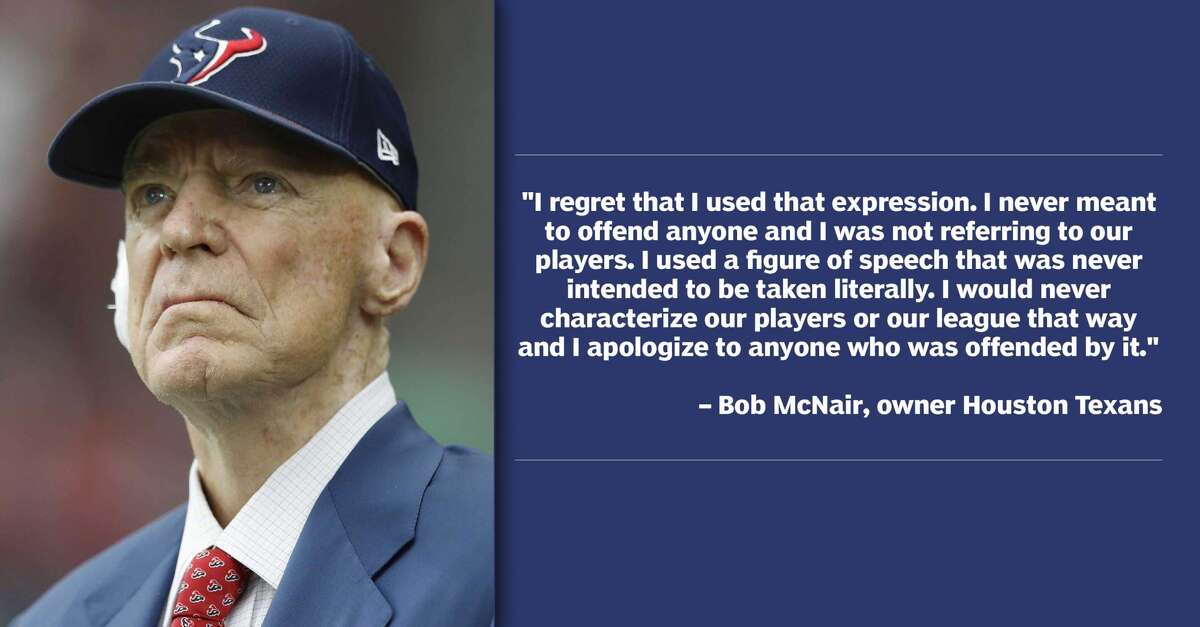 Texans owner Bob McNair apologized Friday, Oct. 27, 2017 for saying "We can't have the inmates running the prison" during a closed-door NFL meeting Oct. 12. >>NFL players taking the knee this season in protest. 