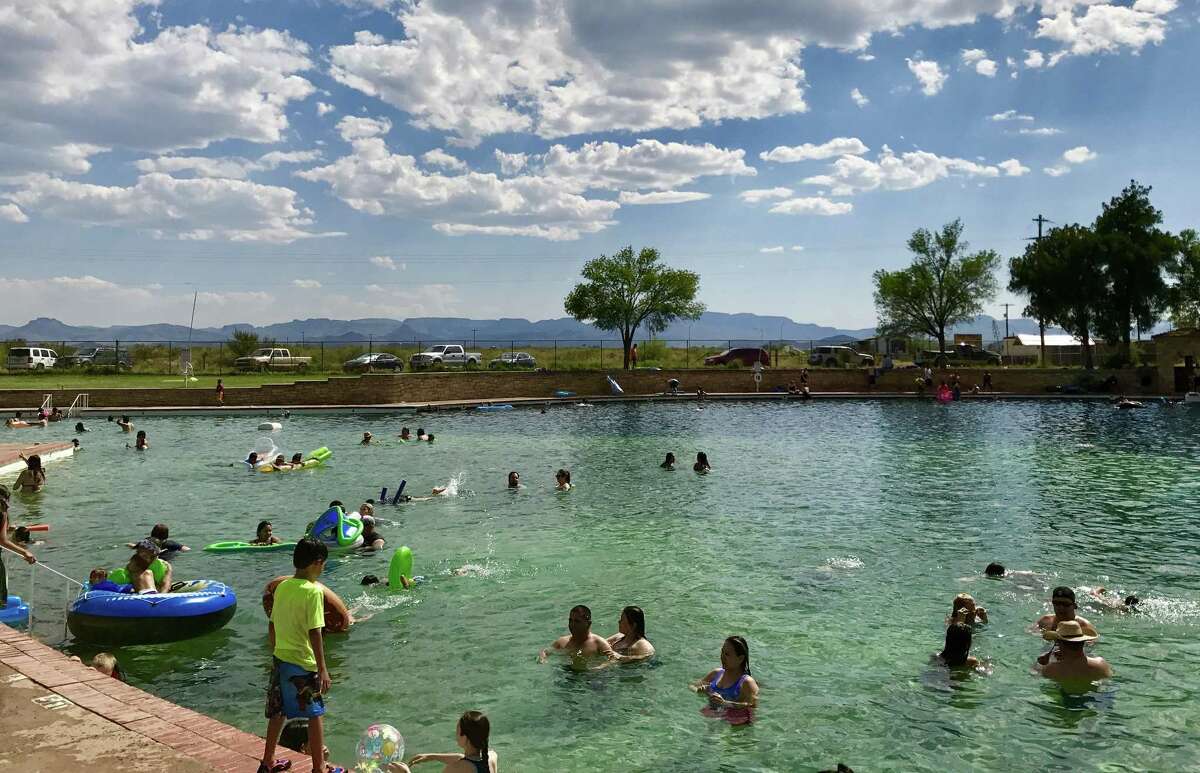 The clear blue water of the pool at Balmorhea State Park is spring fed and reaches a depth of 25 feet.