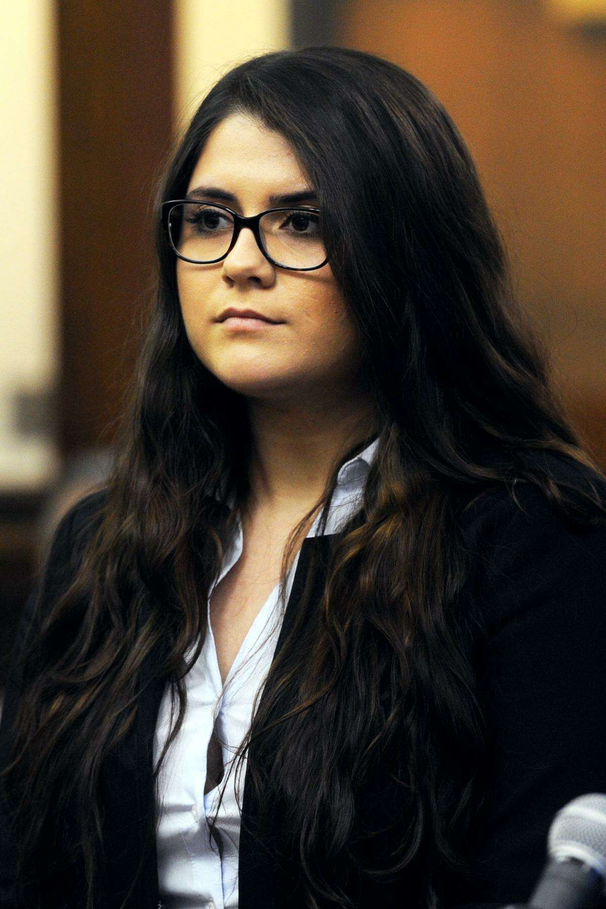 Nikki Yovino in Bridgeport Superior Court in March. Yovino. a former Sacred Heart University student, accused of making up rape allegations against two football players, was denied a pretrial probation program Friday.