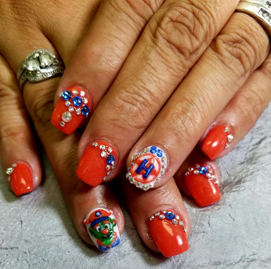 Houston Astros Baseball Nail Art Ideas & Designs