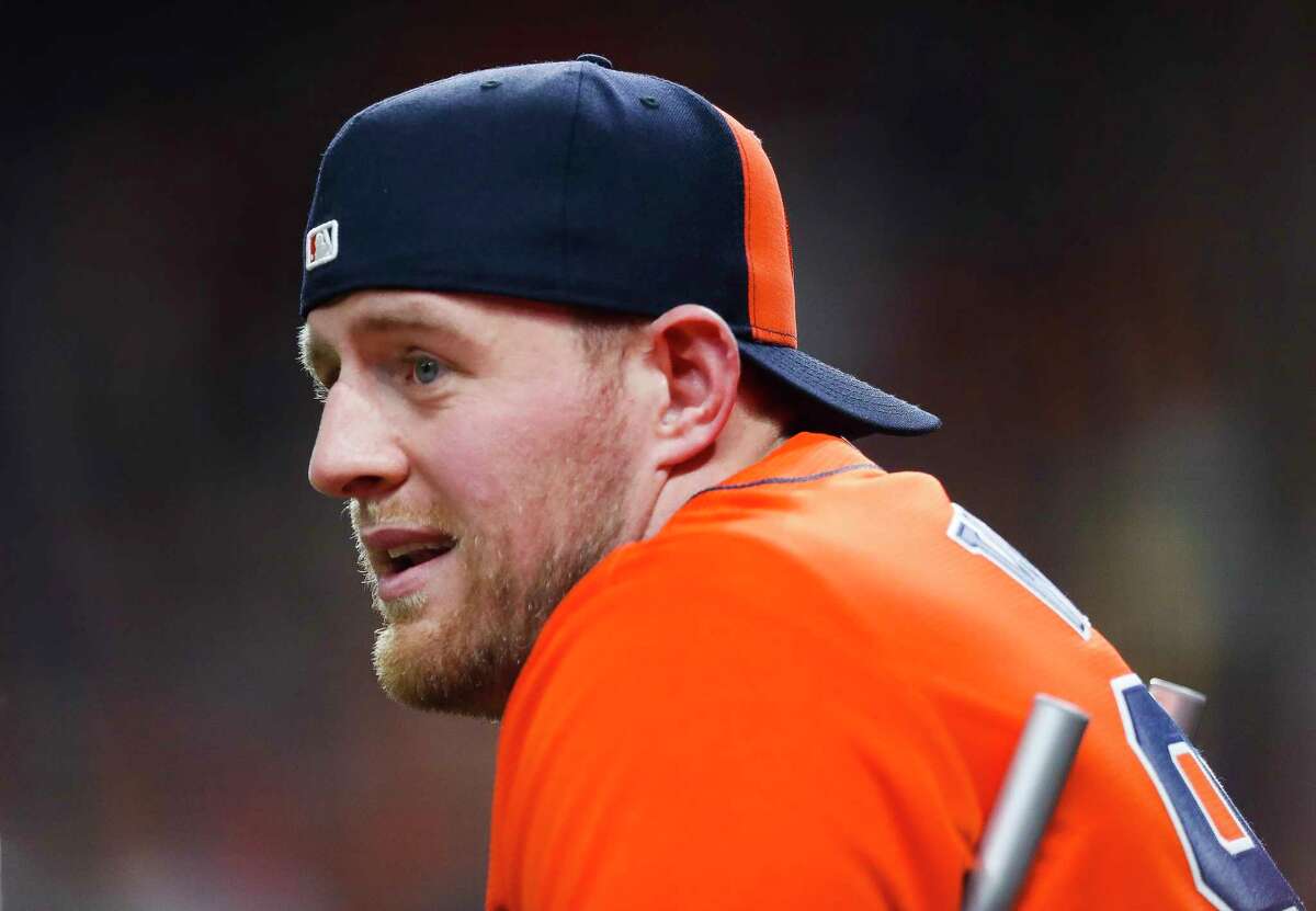 On crutches, J.J. Watt fires in first pitch before Astros World Series game