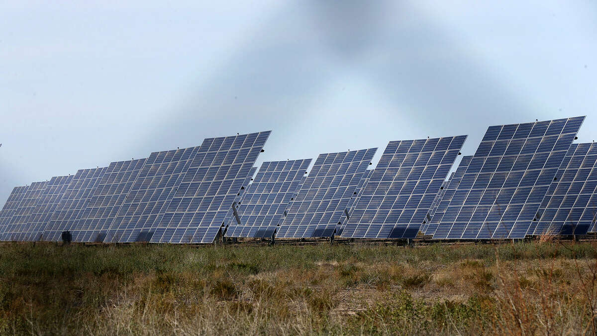 These are solar panels at the Alamo 6 Solar Farm in Pecos County, Texas built by San Antonio-based OCI Solar Power.