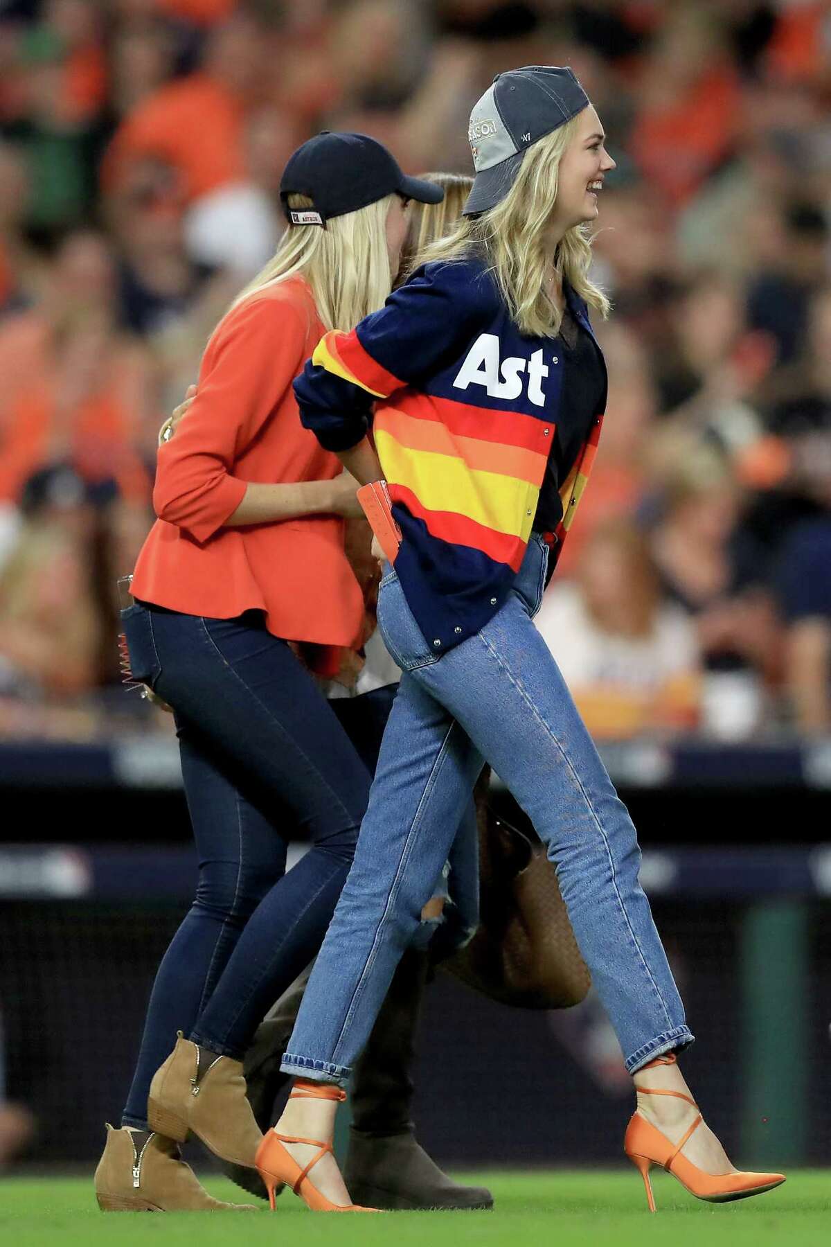 HOUSTON, TX - OCTOBER 21: Model Kate Upton celebrates after the Houston Astros defeated the New York Yankees by a score of 4-0 to win Game Seven of the American League Championship Series at Minute Maid Park on October 21, 2017 in Houston, Texas. The Houston Astros advance to face the Los Angeles Dodgers in the World Series. (Photo by Ronald Martinez/Getty Images)