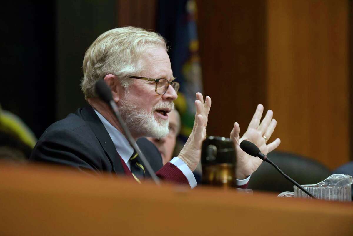 New York State Assemblyman Richard Gottfried asks a question of the commissioner of the New York State Department of Corrections and Community Supervision on Monday, Oct. 30, 2017, in Albany, N.Y. Gottfried and others are urging the governor in November 2020 to sign bills that will help immigrants and communities of color. (Paul Buckowski / Times Union)