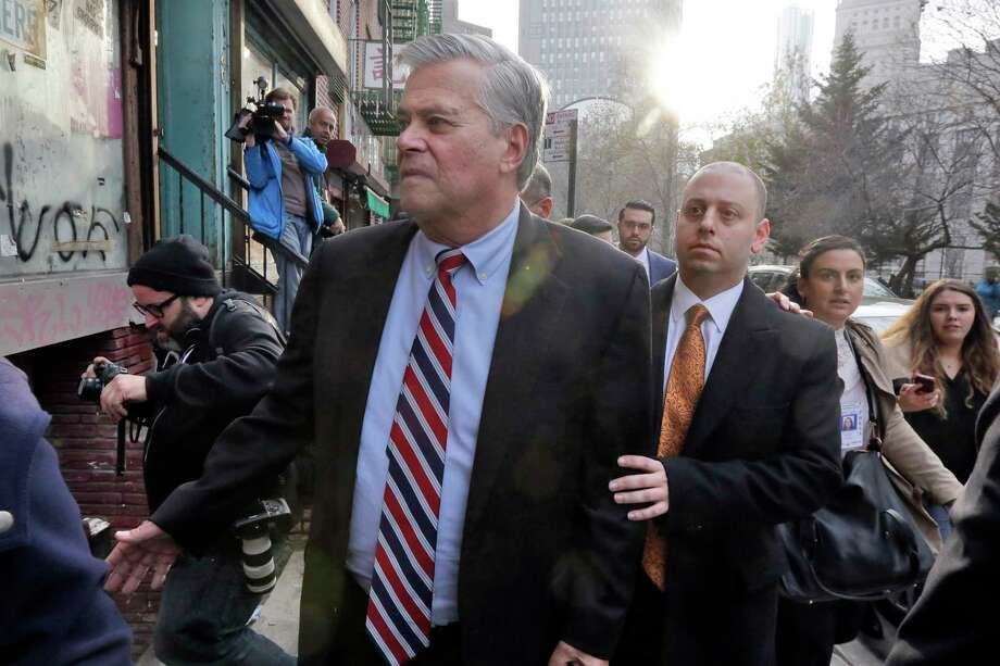 File-- Former New York state Senate leader Dean Skelos, left, and his son Adam Skelos leave federal court, Friday, Dec. 11, 2015, in  New York. The retrial of former state Senate Majority Leader Dean Skelos and his son Adam is scheduled to begin June 18 at U.S. District Court in Manhattan.  (AP Photo/Richard Drew) Photo: Richard Drew / AP