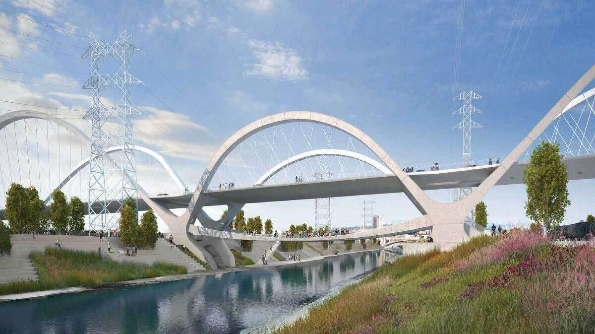 This rendering by Michael Maltzan Architecture shows a park on the L.A. River, which is being reimagined as a place for people after many years as an eyesore. Maltzan designed the new Moody Center for the Arts at Rice University.