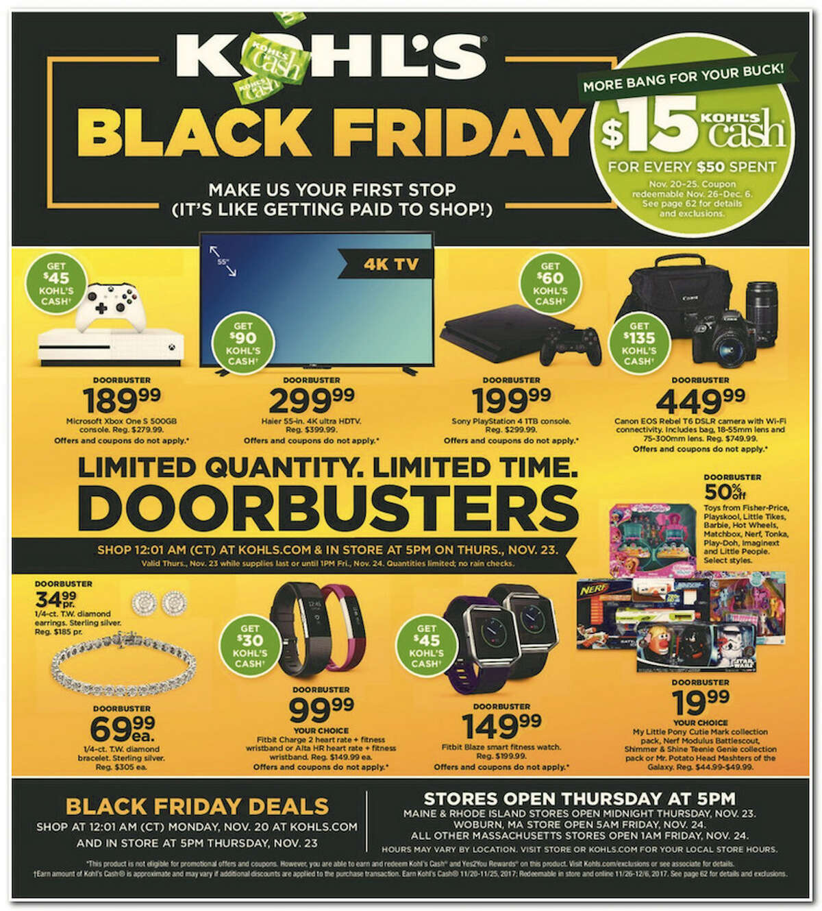 Kohl's has released its 64-page 2017 Black Friday Doorbuster ad. Prices and promotion are valid Thursday, Nov. 23 at 5 p.m. and are subject to change and availability, based on the retailer's determination.