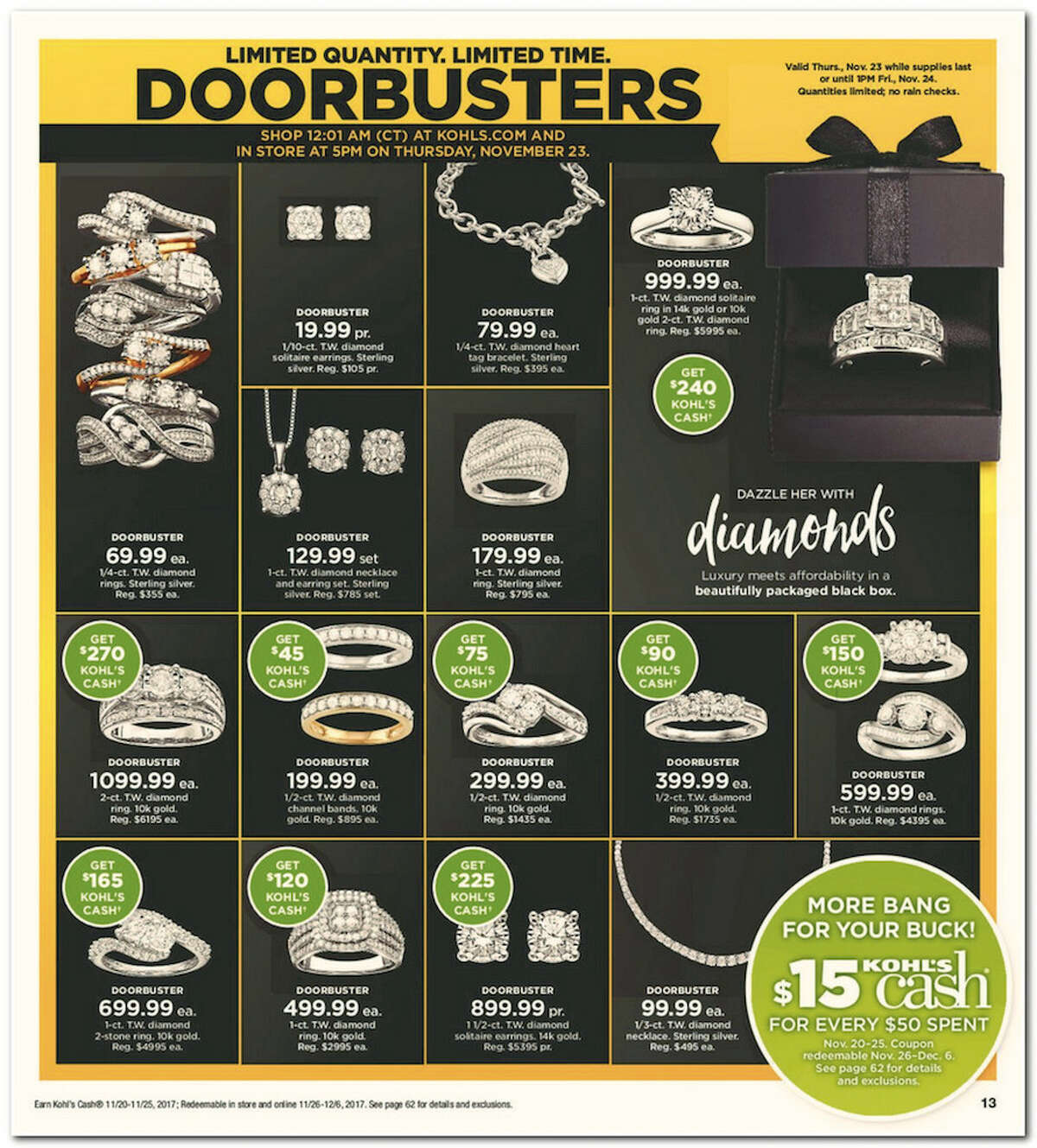 Kohl's has released its 64-page 2017 Black Friday Doorbuster ad. Prices and promotion are valid Thursday, Nov. 23 at 5 p.m. and are subject to change and availability, based on the retailer's determination.