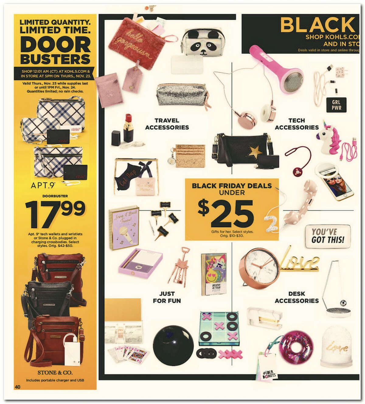 Kohl's has released its 64-page 2017 Black Friday Doorbuster ad. Prices and promotion are valid Thursday, Nov. 23 at 5 p.m. and are subject to change and availability, based on the retailer's determination.