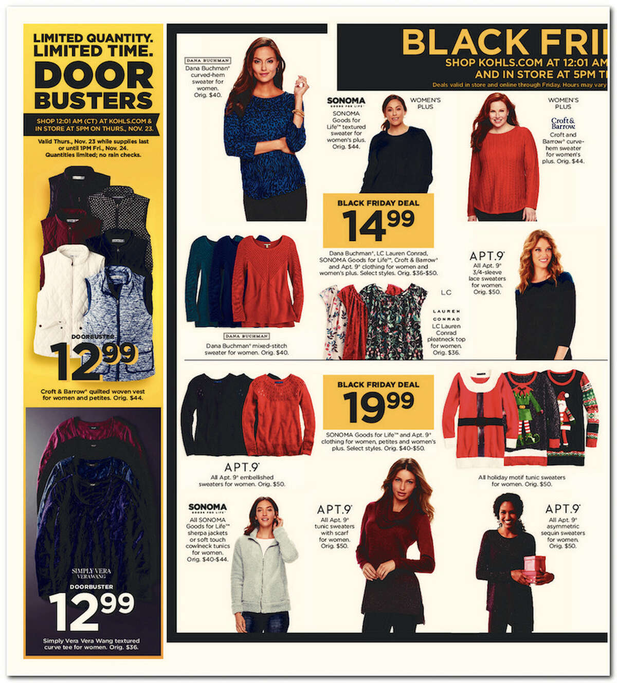 Kohl's has released its 64-page 2017 Black Friday Doorbuster ad. Prices and promotion are valid Thursday, Nov. 23 at 5 p.m. and are subject to change and availability, based on the retailer's determination.