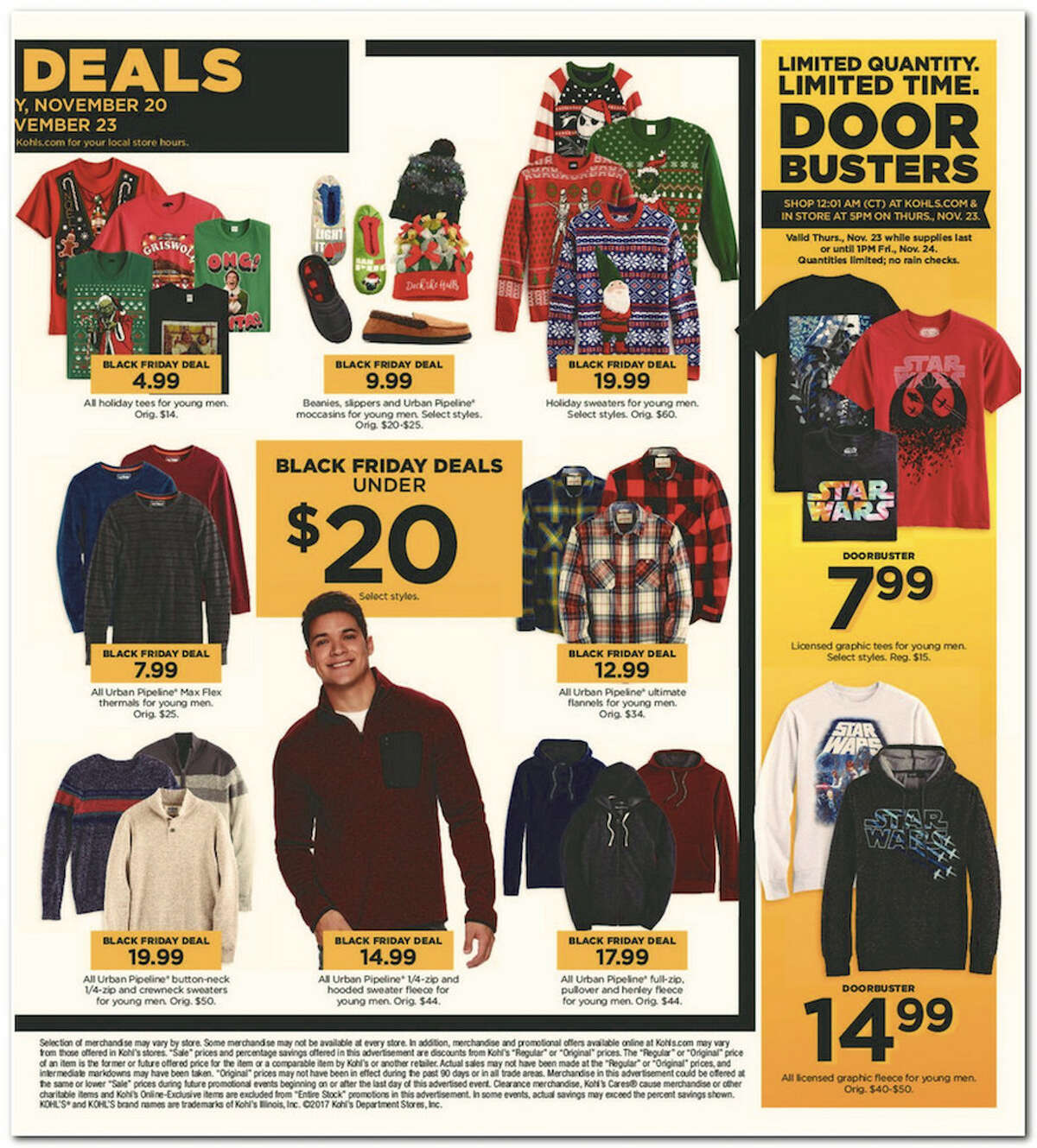 Kohl's has released its 64-page 2017 Black Friday Doorbuster ad. Prices and promotion are valid Thursday, Nov. 23 at 5 p.m. and are subject to change and availability, based on the retailer's determination.