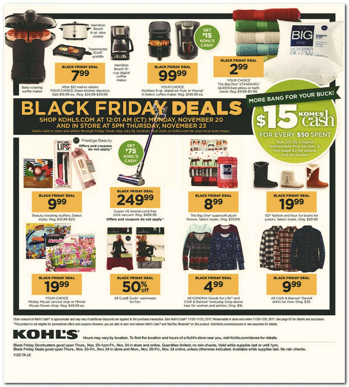 Kohl's has released its 64-page 2017 Black Friday Doorbuster ad. Prices and promotion are valid Thursday, Nov. 23 at 5 p.m. and are subject to change and availability, based on the retailer's determination.