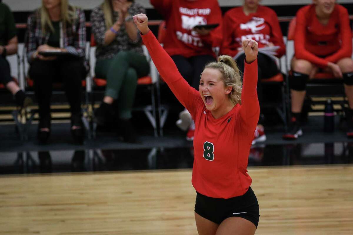 The Woodlands' Sophie Walls (8) celebrates during the varsity volleyball game against Mesquite Horn on Tuesday, Oct. 31, 2017, at Centerville High School. (Michael Minasi / Houston Chronicle)