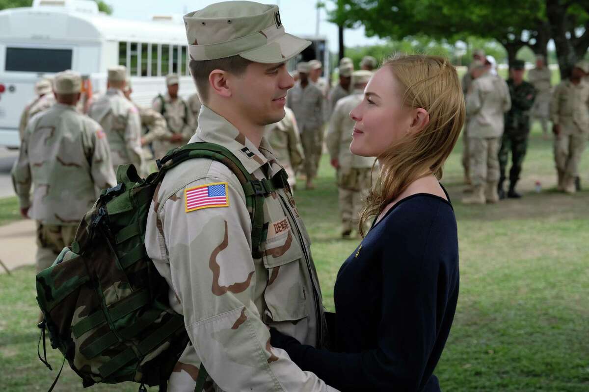 “The Long Road Home" a tale of love and war. Here, Capt.Troy Denomy (Jason Ritter) and his wife, Gina (Kate Bosworth) say goodbye at Fort Hood, where where all eight hours of the National Geographic series were filmed.
