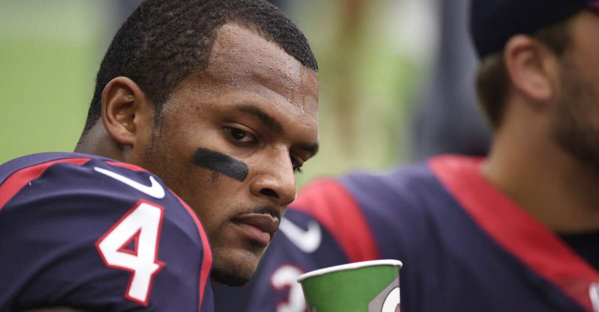 Houston Texans quarterback Deshaun Watson (4) on the sidelines during an NFL football game against the Cleveland Browns, Sunday, Oct. 15, 2017, in Houston. (AP Photo/Eric Christian Smith)