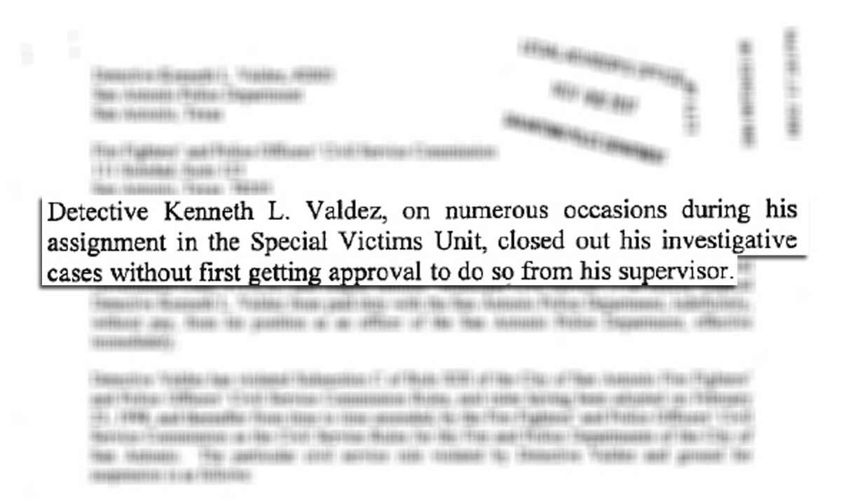 Suspension records obtained by mySA.com details how SAPD Detective Kenneth Valdez mishandled dozens of cases within the department's Special Victims Unit, events that led to his termination Thursday, Nov. 2, 2017.