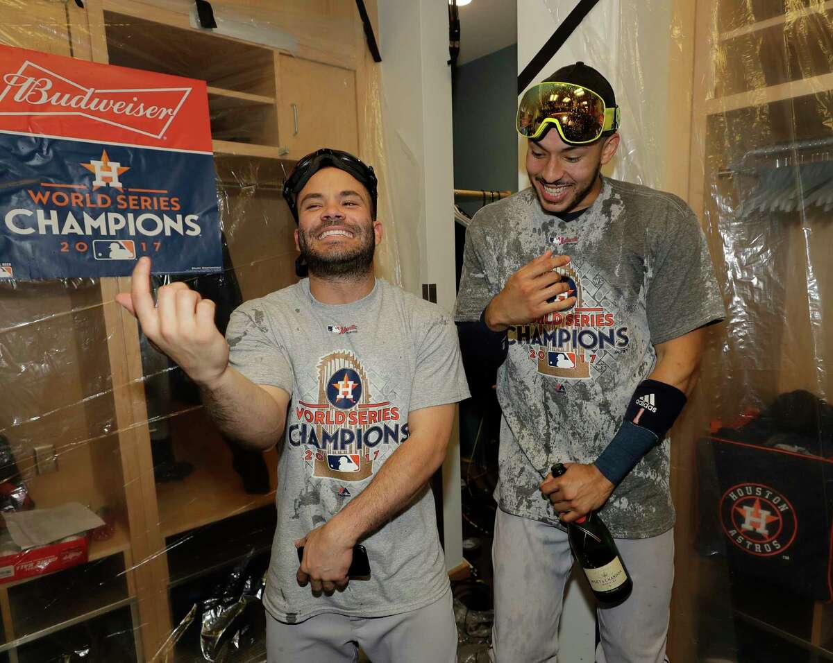 Houston Astros Carlos Correa celebrates with Jose Altuve after