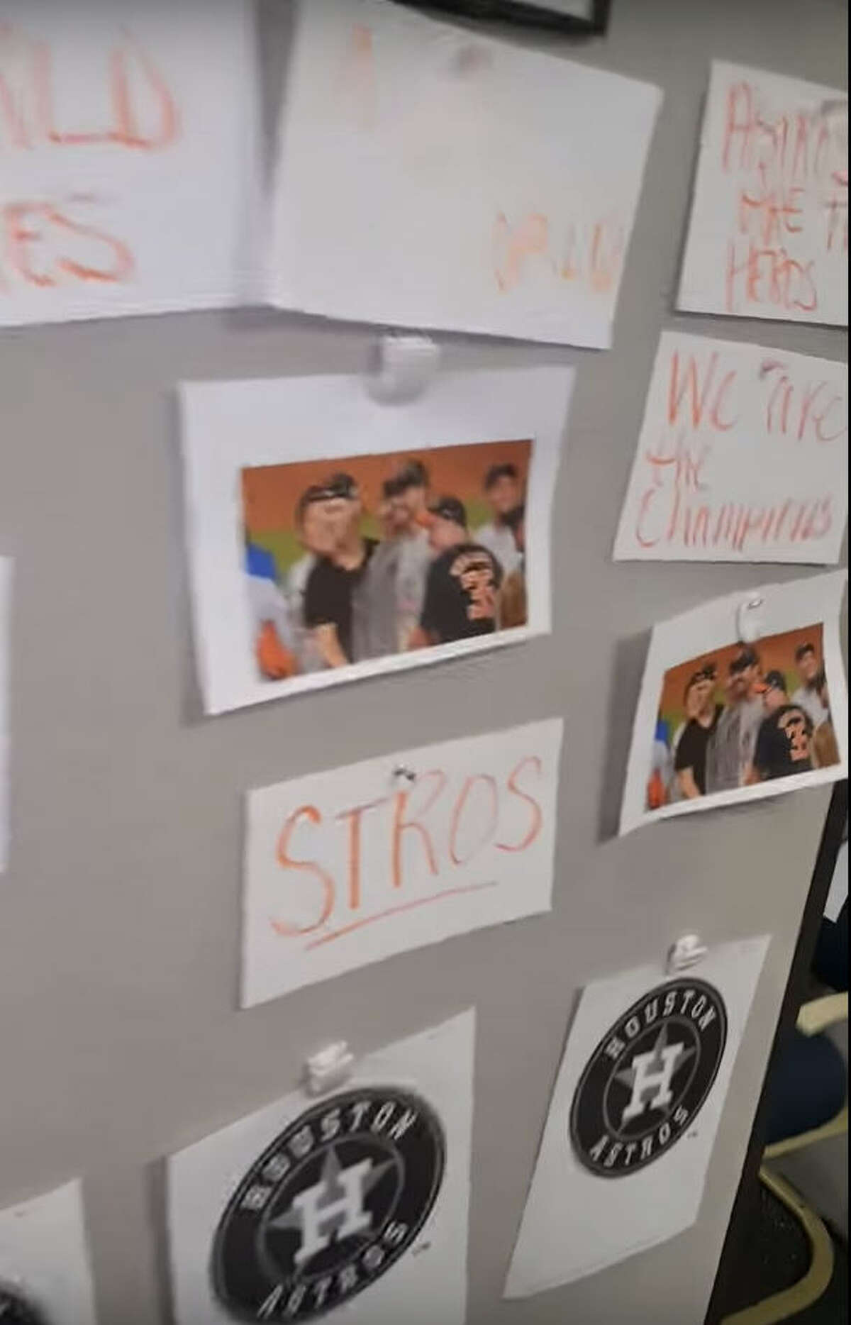 A lone Los Angeles Dodgers fan and Houston Health Department employee found his cubicle covered in Astros photos Thursday courtesy of fans in the office.