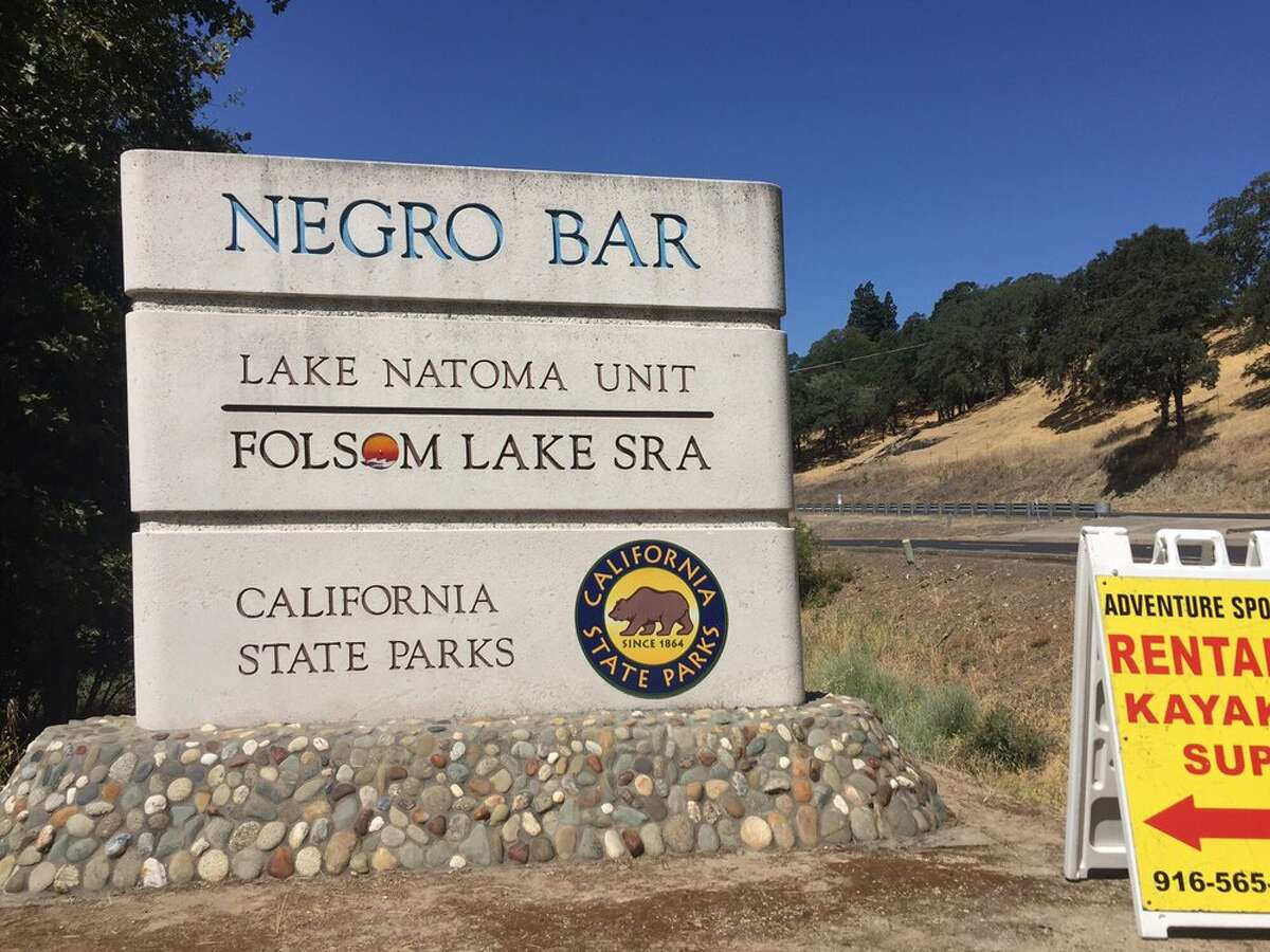 The entrance to Negro Bar in Folsom, Calif. The state parks system is considering changing the recreation area's name, which some people find offensive.