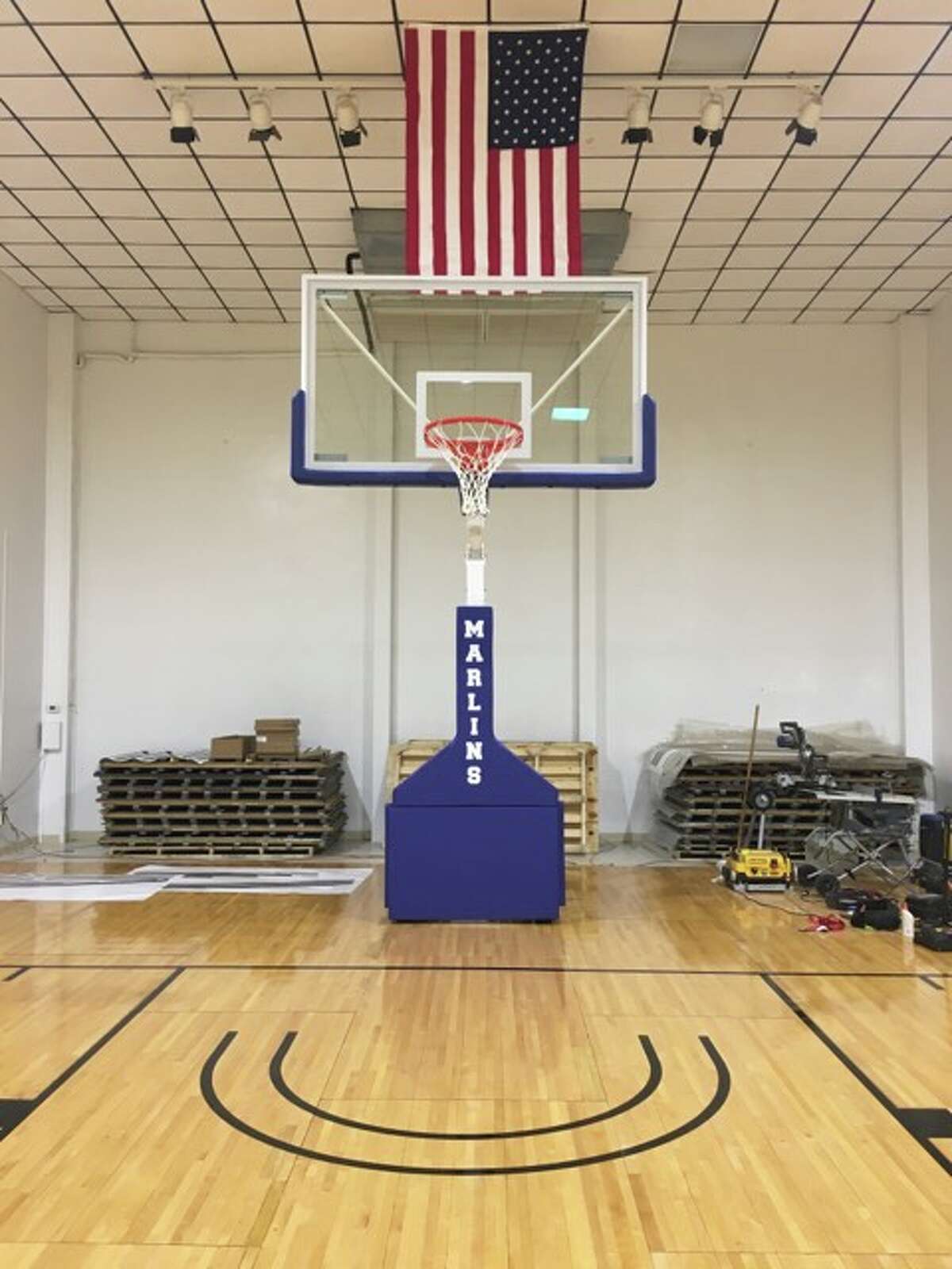 Pictured here is the temporary gym set up for students of Port Aransas Independent School District, ready for practice at the city's civic center by Oct. 20, 2017.